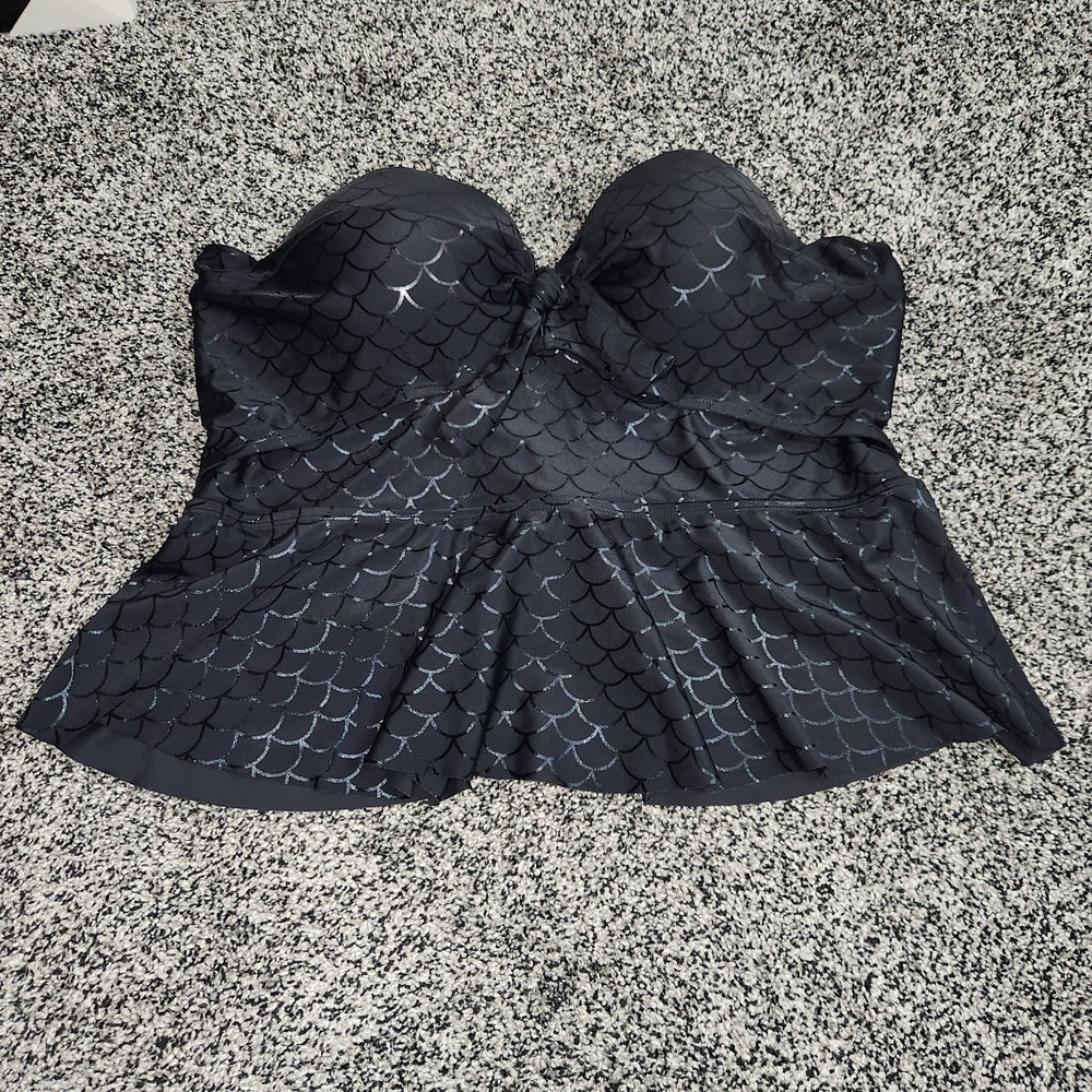 Mermaid Shiny Scales Sexy Black Bustier Peplum Tankini Swim Top Underwire 3X - Picture 3 of 7